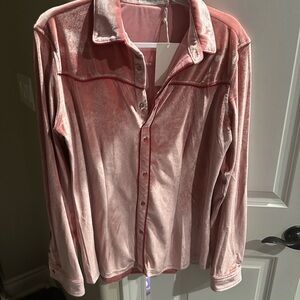 Velvet Button-Up Shirt - Pink